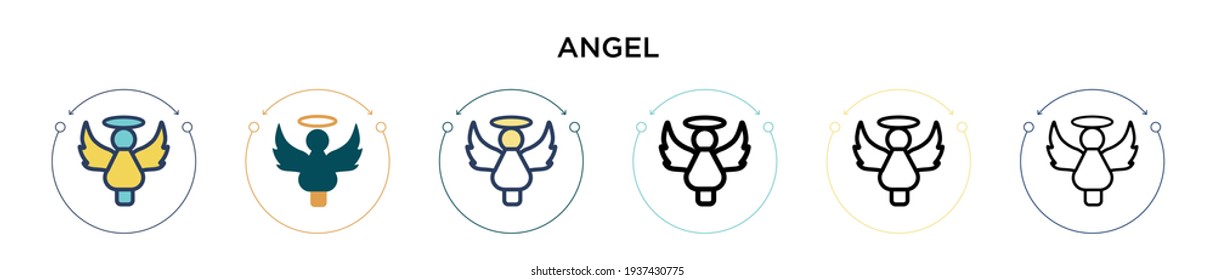 Angel icon in filled, thin line, outline and stroke style. Vector illustration of two colored and black angel vector icons designs can be used for mobile, ui, web