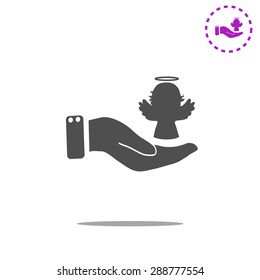 Angel icon with hand, vector illustration