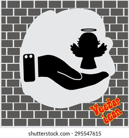 Angel icon with hand, vector illustration