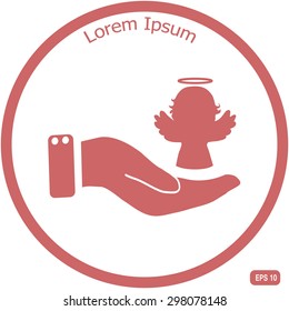 Angel icon with hand, vector illustration