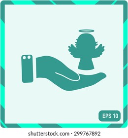 Angel icon with hand, vector illustration