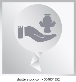 Angel icon with hand, vector illustration