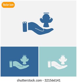 Angel icon with hand, vector illustration