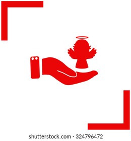 Angel icon with hand, vector illustration