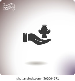 Angel icon with hand, vector illustration