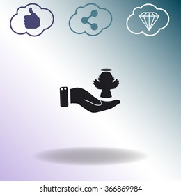 Angel icon with hand, vector illustration