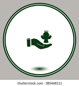 Angel icon with hand, vector illustration
