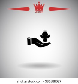 Angel icon with hand, vector illustration