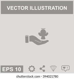 Angel icon with hand, vector illustration