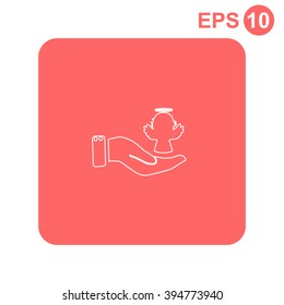 Angel icon with hand, vector illustration