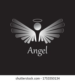 Angel icon illustration isolated on black background. Angel vector logo. Flat design style. Modern vector pictogram  sign  symbol for web graphics - stock vector