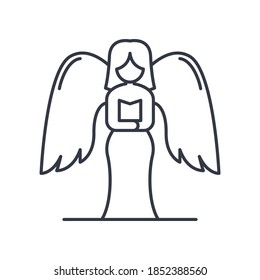 Angel icon, linear isolated illustration, thin line vector, web design sign, outline concept symbol with editable stroke on white background.