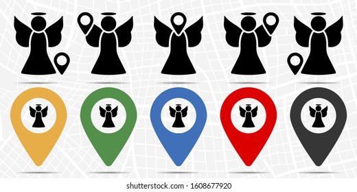 Angel icon in location set. Simple glyph, flat illustration element of christmas theme icons