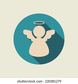 Angel icon with long shadow. Vector illustration, flat design, EPS 8.