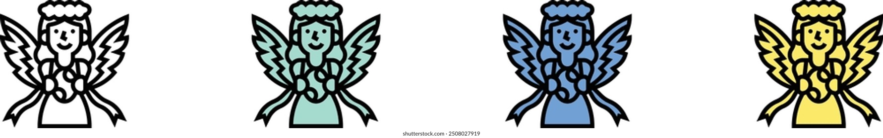 angel icon. Outline, Green, Blue and Yellow Style Design Isolated On White Background