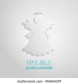 Angel Icon. Paper angel on a white background. Paper christmas angel decoration vector design. Merry Christmas Angels Greeting Card. Vector template