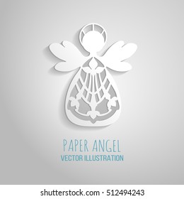 Angel Icon. Paper angel on a white background. Paper christmas angel decoration vector design. Merry Christmas Angels Greeting Card. Vector template