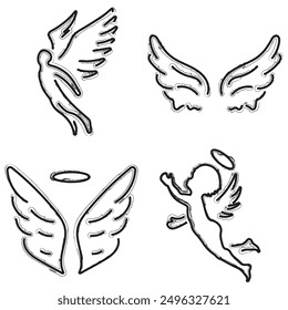 angel icon set, brush strokes on a white background. Vector illustration.