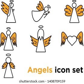 Angel icon set. Linear illustration concept.