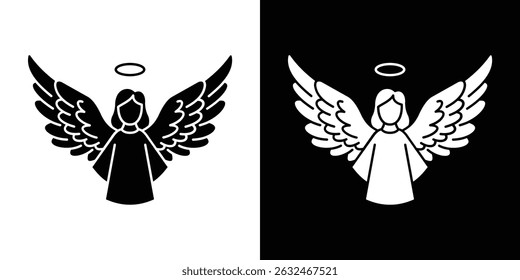 Ícone Anjo Vetor em estilo plano. Silhuetas de coleção