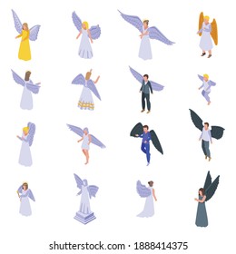 Angel icons set. Isometric set of angel vector icons for web design isolated on white background