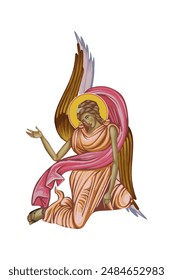 An Angel illustration in Byzantine style isolated