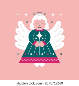 Angel illustration in flat style. New Year's picture for postcards, cards, social networks.