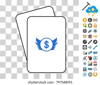 Angel Investment gambling cards pictogram with bonus bitcoin mining and blockchain symbols. Flat vector symbols for crypto currency toolbars.