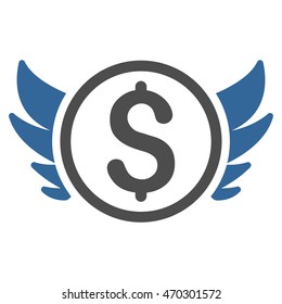 Angel Investment icon. Vector style is bicolor flat iconic symbol with rounded angles, cobalt and gray colors, white background.