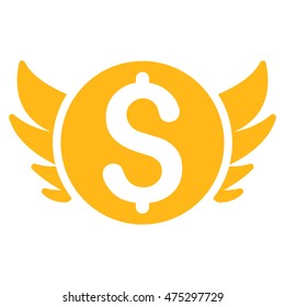 Angel Investment icon. Vector style is flat iconic symbol with rounded angles, yellow color, white background.