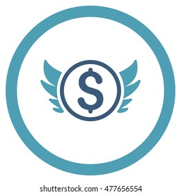 Angel Investment rounded icon. Vector illustration style is flat iconic bicolor symbol, cyan and blue colors, white background.