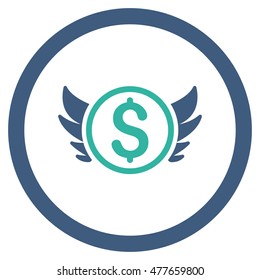 Angel Investment rounded icon. Vector illustration style is flat iconic bicolor symbol, cobalt and cyan colors, white background.