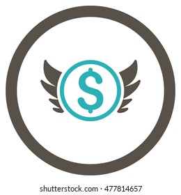 Angel Investment rounded icon. Vector illustration style is flat iconic bicolor symbol, grey and cyan colors, white background.