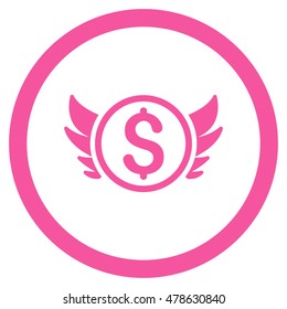 Angel Investment rounded icon. Vector illustration style is flat iconic symbol, pink color, white background.