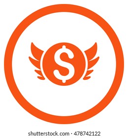 Angel Investment rounded icon. Vector illustration style is flat iconic symbol, orange color, white background.