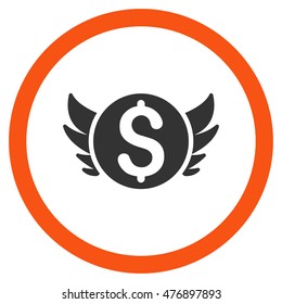 Angel Investment vector bicolor rounded icon. Image style is a flat icon symbol inside a circle, orange and gray colors, white background.