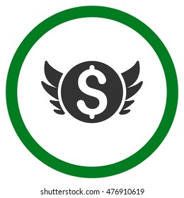 Angel Investment vector bicolor rounded icon. Image style is a flat icon symbol inside a circle, green and gray colors, white background.