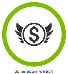 Angel Investment vector bicolor rounded icon. Image style is a flat icon symbol inside a circle, eco green and gray colors, white background.
