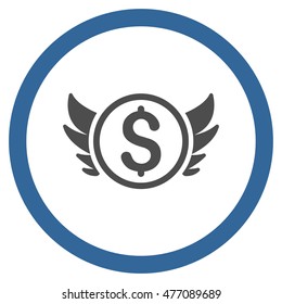 Angel Investment vector bicolor rounded icon. Image style is a flat icon symbol inside a circle, cobalt and gray colors, white background.