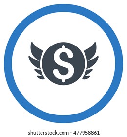 Angel Investment vector bicolor rounded icon. Image style is a flat icon symbol inside a circle, smooth blue colors, white background.