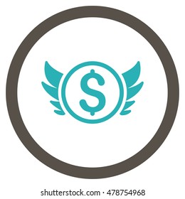 Angel Investment vector bicolor rounded icon. Image style is a flat icon symbol inside a circle, grey and cyan colors, white background.