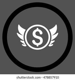 Angel Investment vector bicolor rounded icon. Image style is a flat icon symbol inside a circle, black and white colors, gray background.