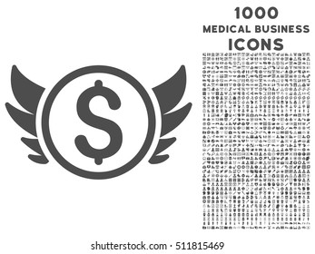 Angel Investment vector icon with 1000 medical business icons. Set style is flat pictograms, gray color, white background.