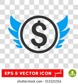 Angel Investment vector icon. Image style is a flat blue and gray pictogram symbol.