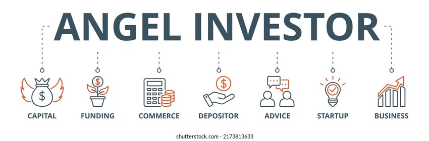 Angel investor banner web icon vector illustration concept of business angel, informal investor, investment founder with icon of capital, funding, commerce, depositor, advice, startup and business