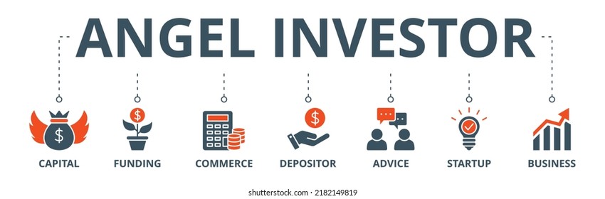 Angel investor banner web icon vector illustration concept of business angel, informal investor, investment founder with icon of capital, funding, commerce, depositor, advice, startup and business