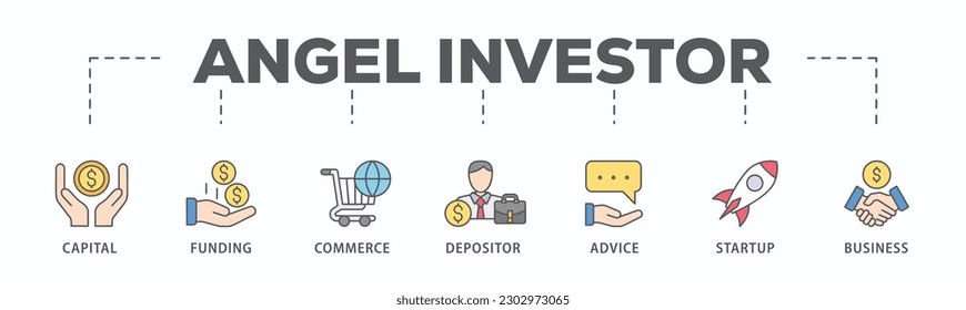 Angel investor banner web icon vector illustration concept of business angel, informal investor, investment founder with icon of capital, funding, commerce, depositor, advice, startup and business
