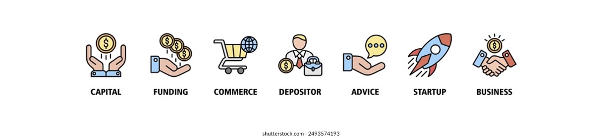 Angel investor banner web icon set vector illustration concept of business angel, informal investor, investment founder with icon of capital, funding, commerce, depositor, advice, startup and business