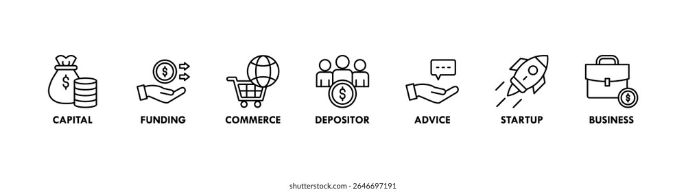 Anjo investidor banner web ícone vetor ilustração conceito de business angel, investidor informal, fundador do investimento com ícone de capital, financiamento, comércio, depositante, aconselhamento, start-up e negócios