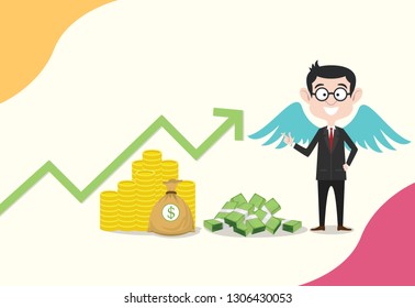 angel investor business concept men with wing on his back for investment startup funding - vector illustration